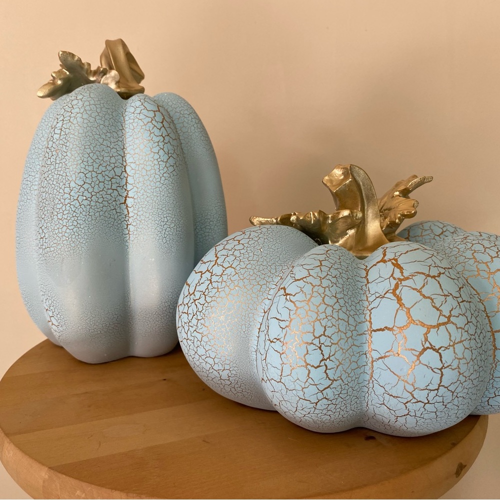 2 Blue Crackle Pattern Pumpkins